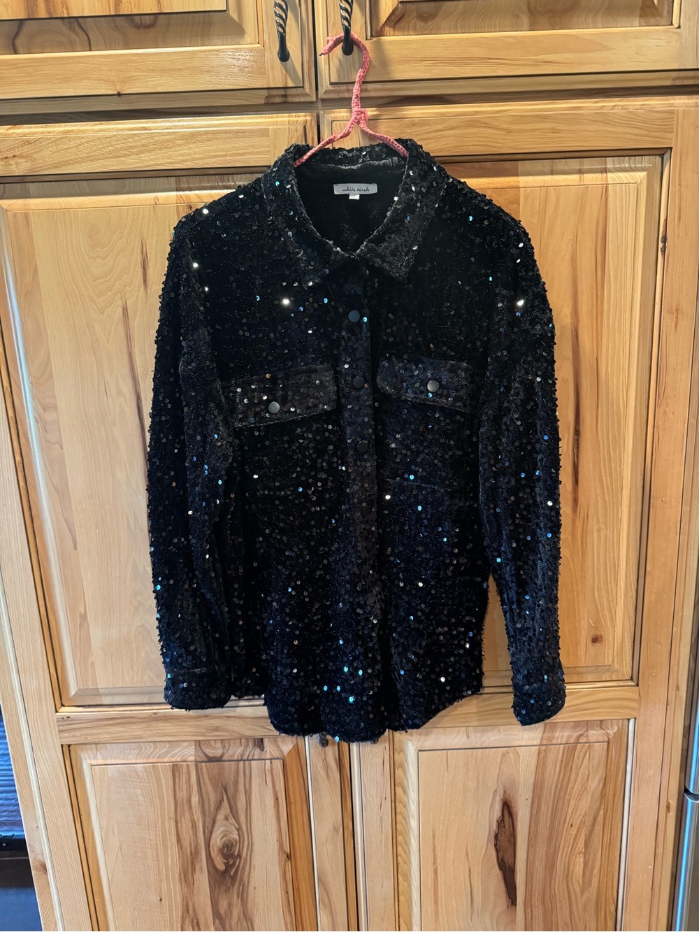 white birch Black Sequin Snap Front Shirt